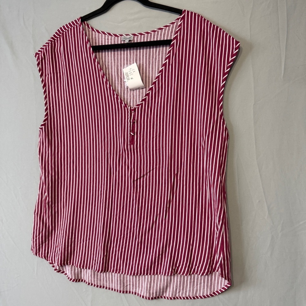 Kismet Womens Striped Sleeveless Button Top Size XL Red V Neck Layers Casual NWT - Picture 3 of 7